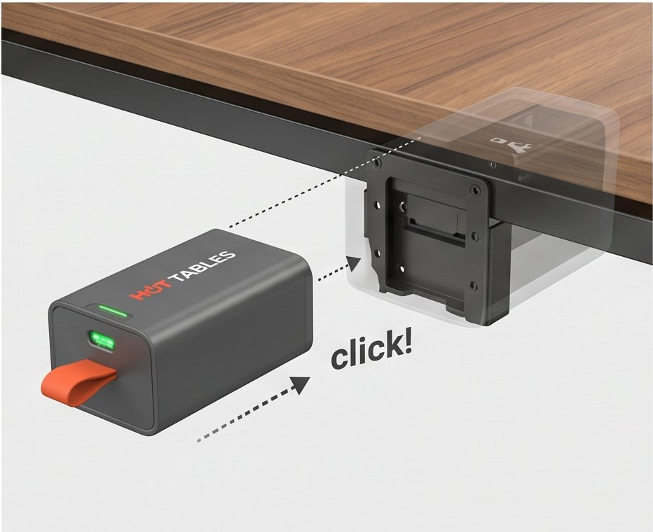 Hot Tables magnetic battery dock — click to install