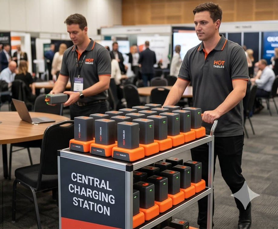 Hot Tables central charging station and staff